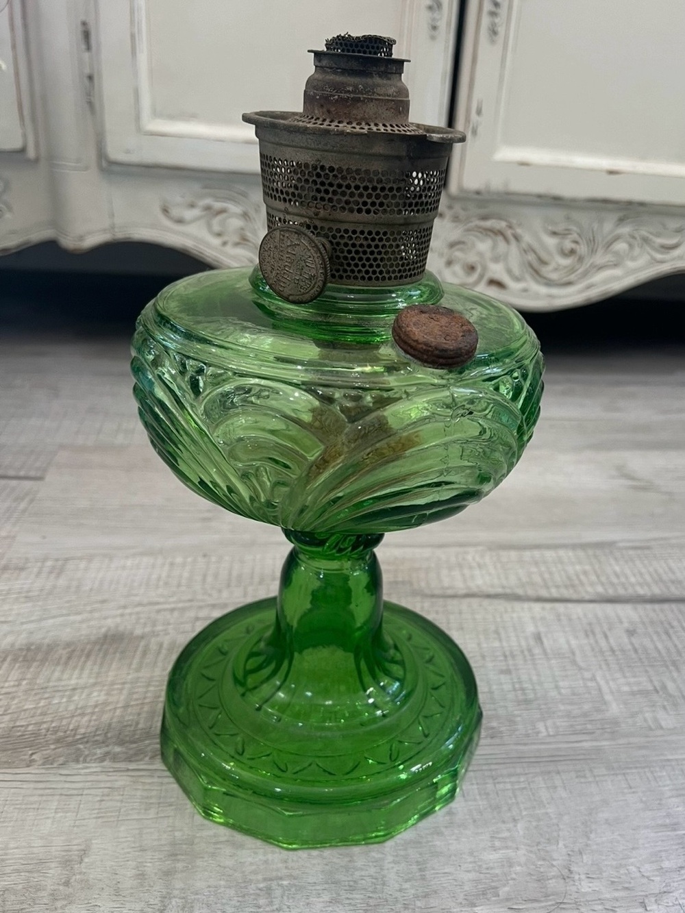 Green Vintage Glass Oil Lantern - Brand Unspecified